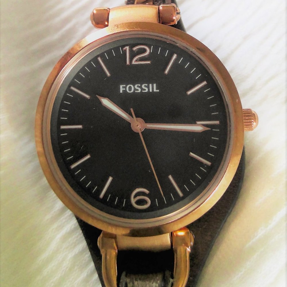 Fossil Georgia Smoke Leather Watch Rose Gold Watch